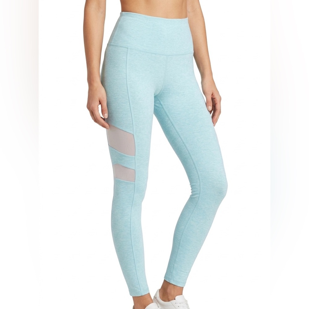 Beyond Yoga Leggings Small Aqua Blue Mesh Panel High Rise Yoga Pants